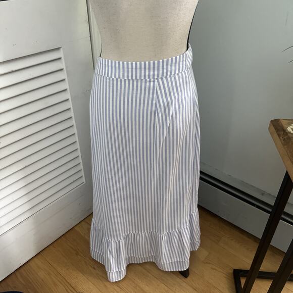 GAP Womens Skirt 10 Blue Striped Faux Wrap Ruffle Midi Summer Preppy Coastal - Picture 3 of 8
